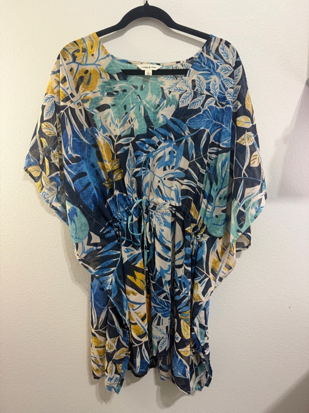 Tropical Leaf Blue & Yellow Women’s Swim Coverup (Brand: Lucky Brand)